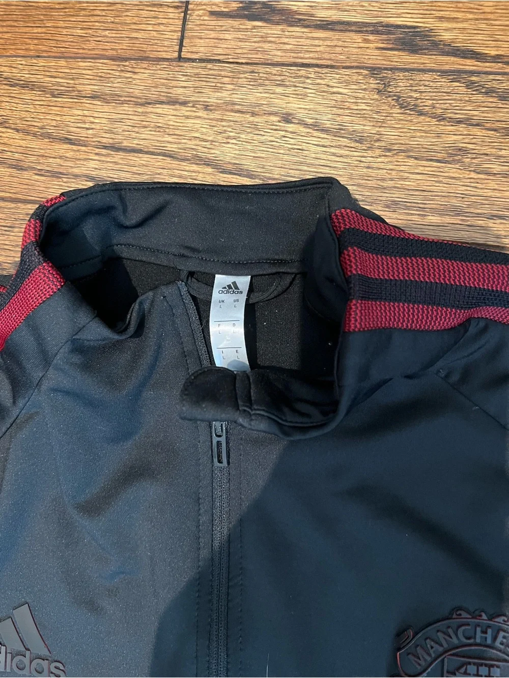 adidas Men's Black Performance Jacket with Red Stripes